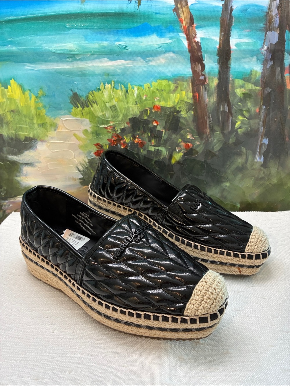 Karl Lagerfeld Black Quilted Espadrille Slip-On Flats